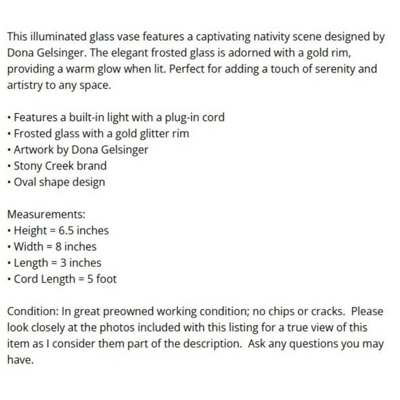 Stony Creek Nativity Scene Illuminated Glass Orbis Vase By Dona Gelsinger Oval - Picture 14 of 14